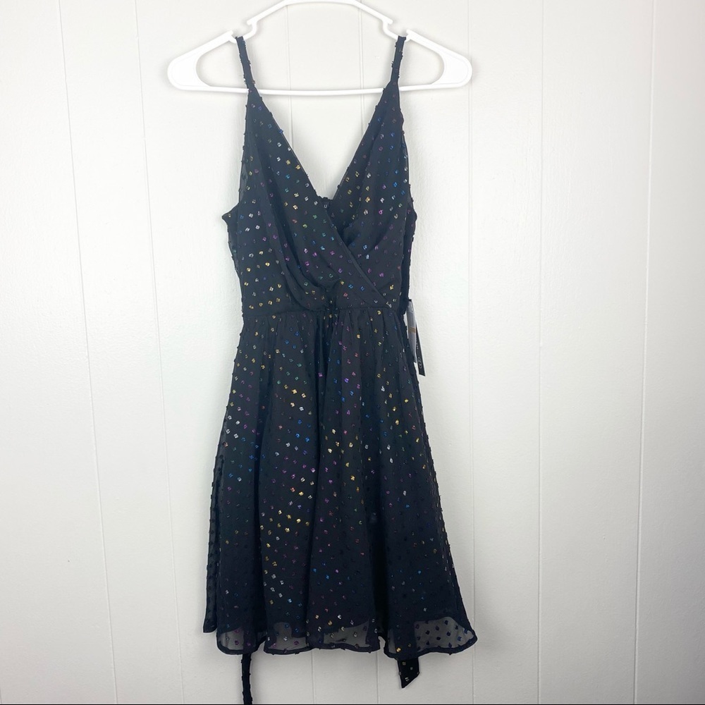 Black Strapless Dress with Textured Rainbow Dots